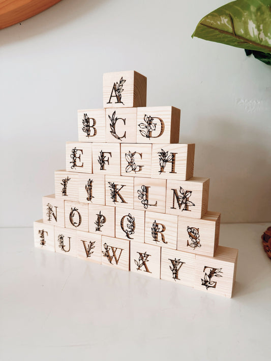 Wooden Alphabet Blocks - Floral