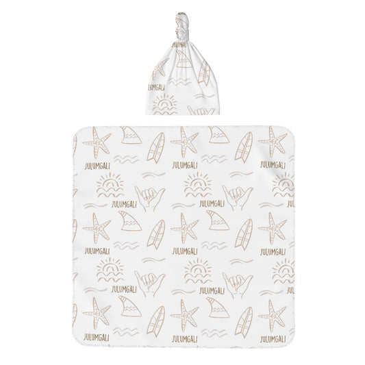 Personalised Baby Swaddle & Beanie Set - Surf