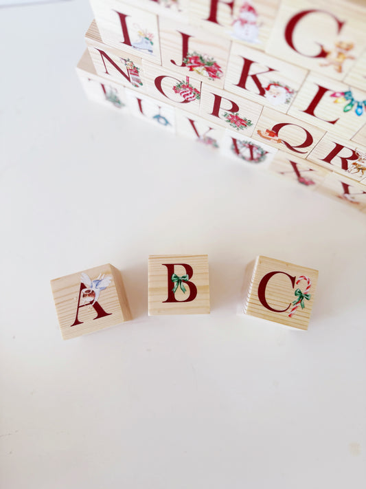 Wooden Christmas Alphabet Blocks