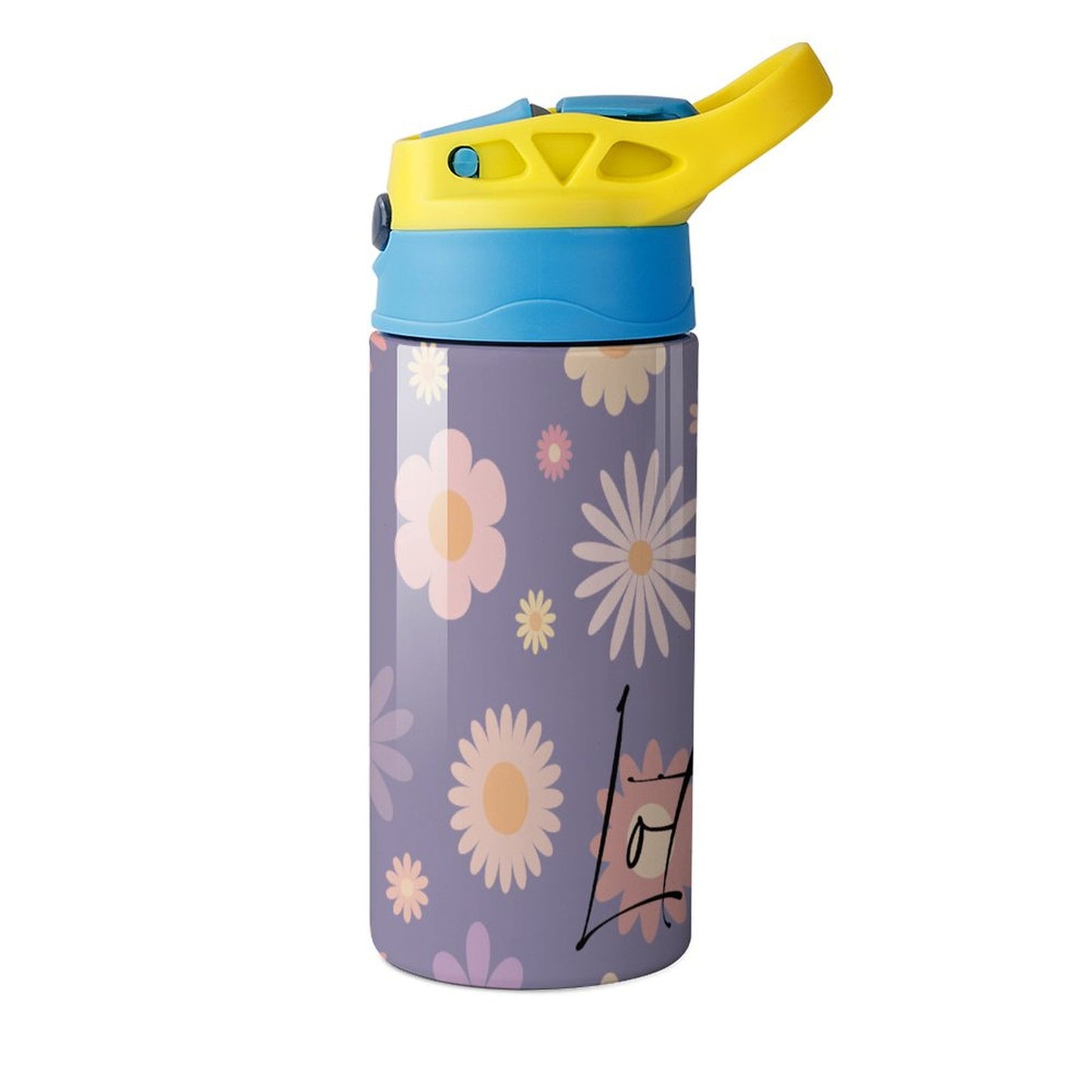 Personalised Kids Water Bottle - Purple Flower
