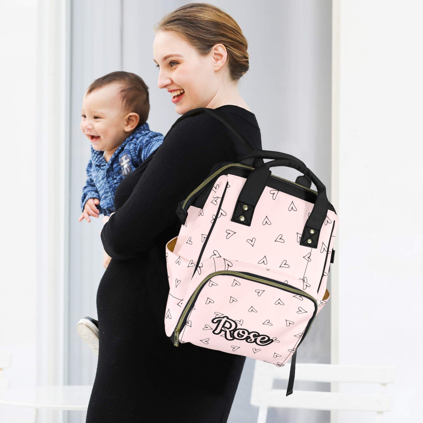 Personalised Diaper Bag - Pink Heart