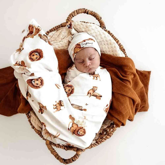 Lion Organic Jersey Wrap & Beanie Set