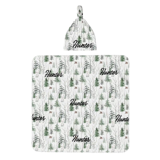 Personalised Baby Swaddle & Beanie Set - Forest