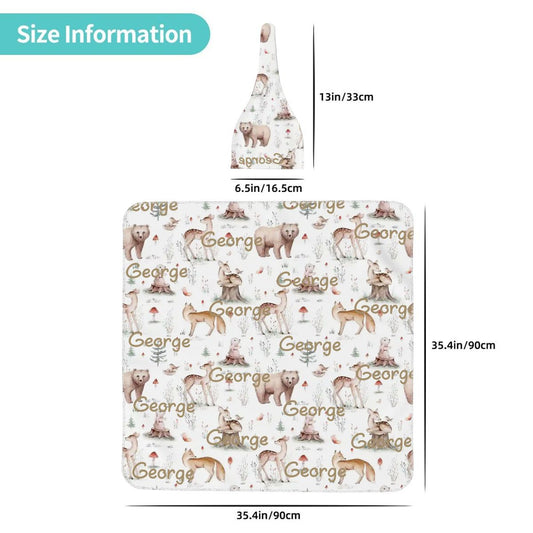 Personalised Baby Swaddle & Beanie Set - Woodlands