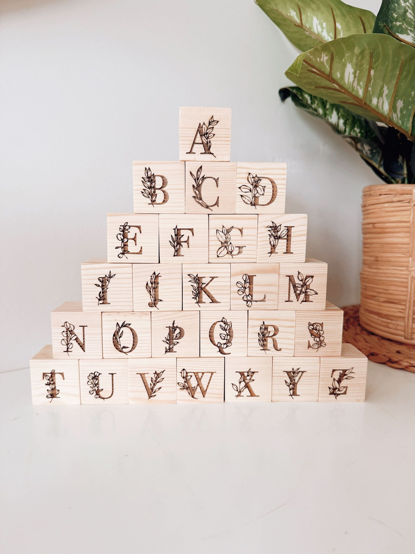 Wooden Alphabet Blocks - Floral