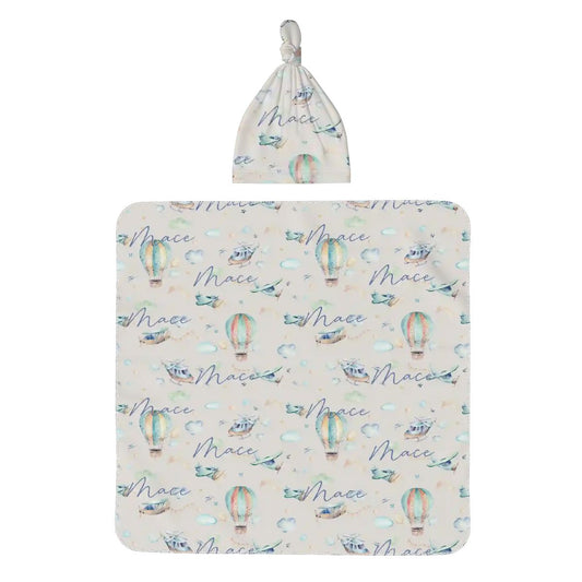 Personalised Baby Swaddle & Beanie Set - Flight