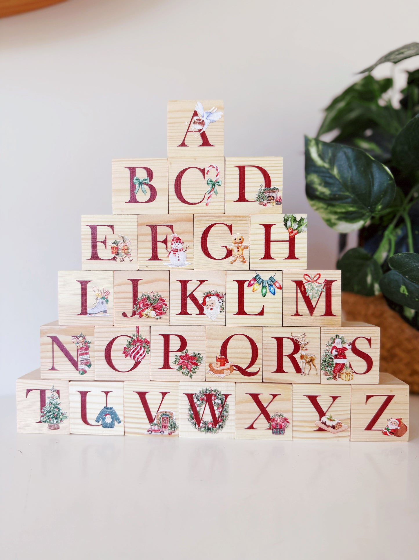 Wooden Christmas Alphabet Blocks