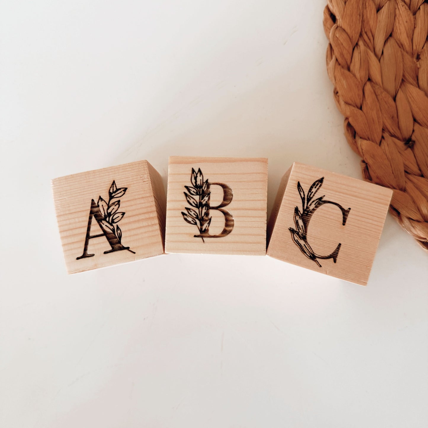 Wooden Alphabet Blocks - Floral