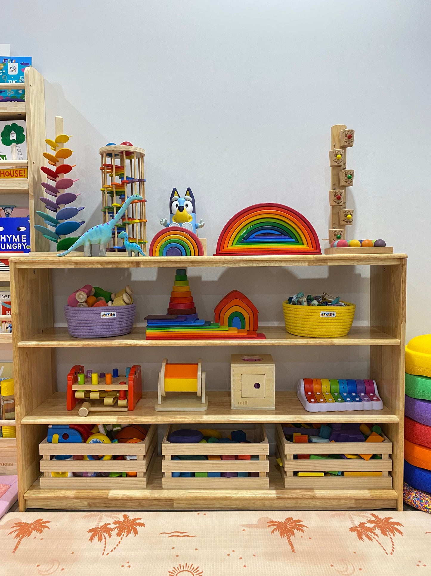 4 Tier Open-ended Toy Shelf -- Varnished Solid HardWood