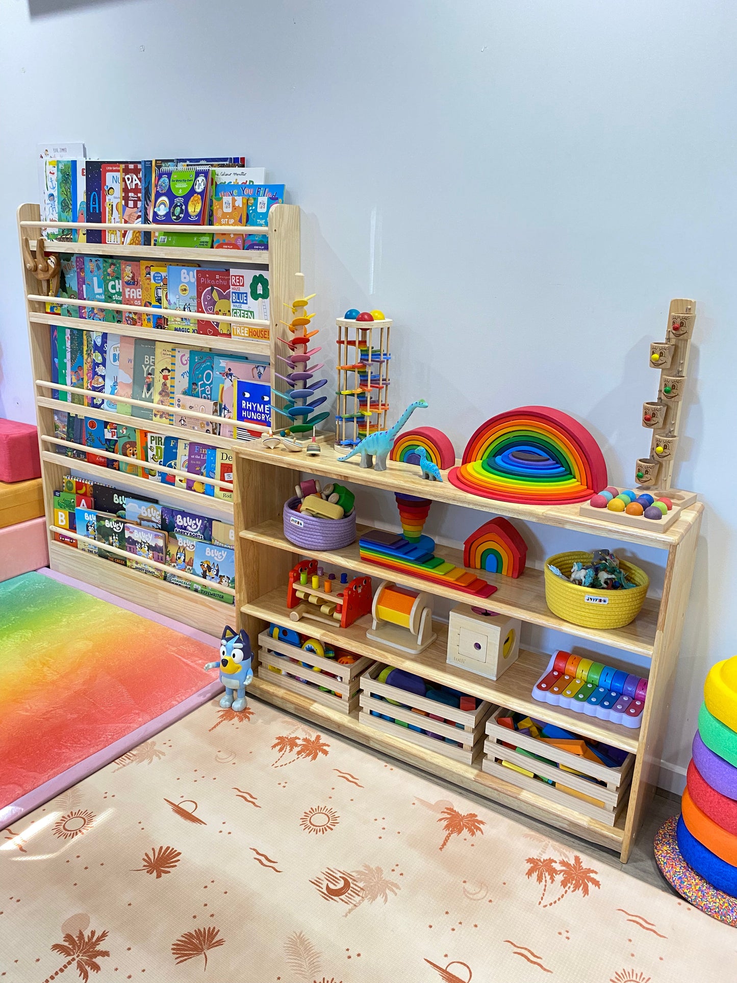 4 Tier Open-ended Toy Shelf -- Varnished Solid HardWood