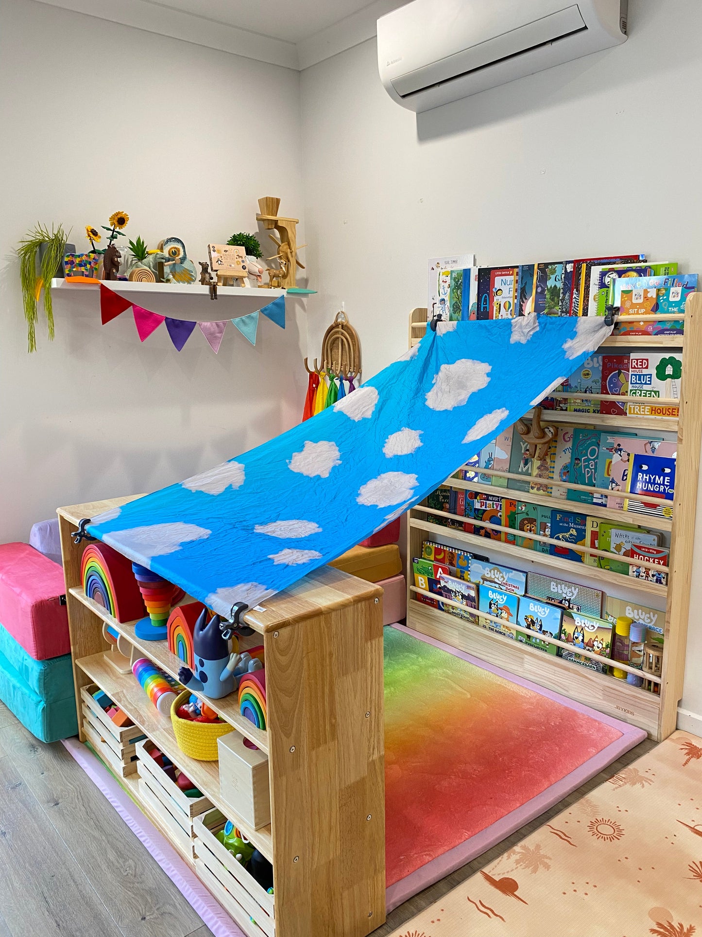 4 Tier Open-ended Toy Shelf -- Varnished Solid HardWood