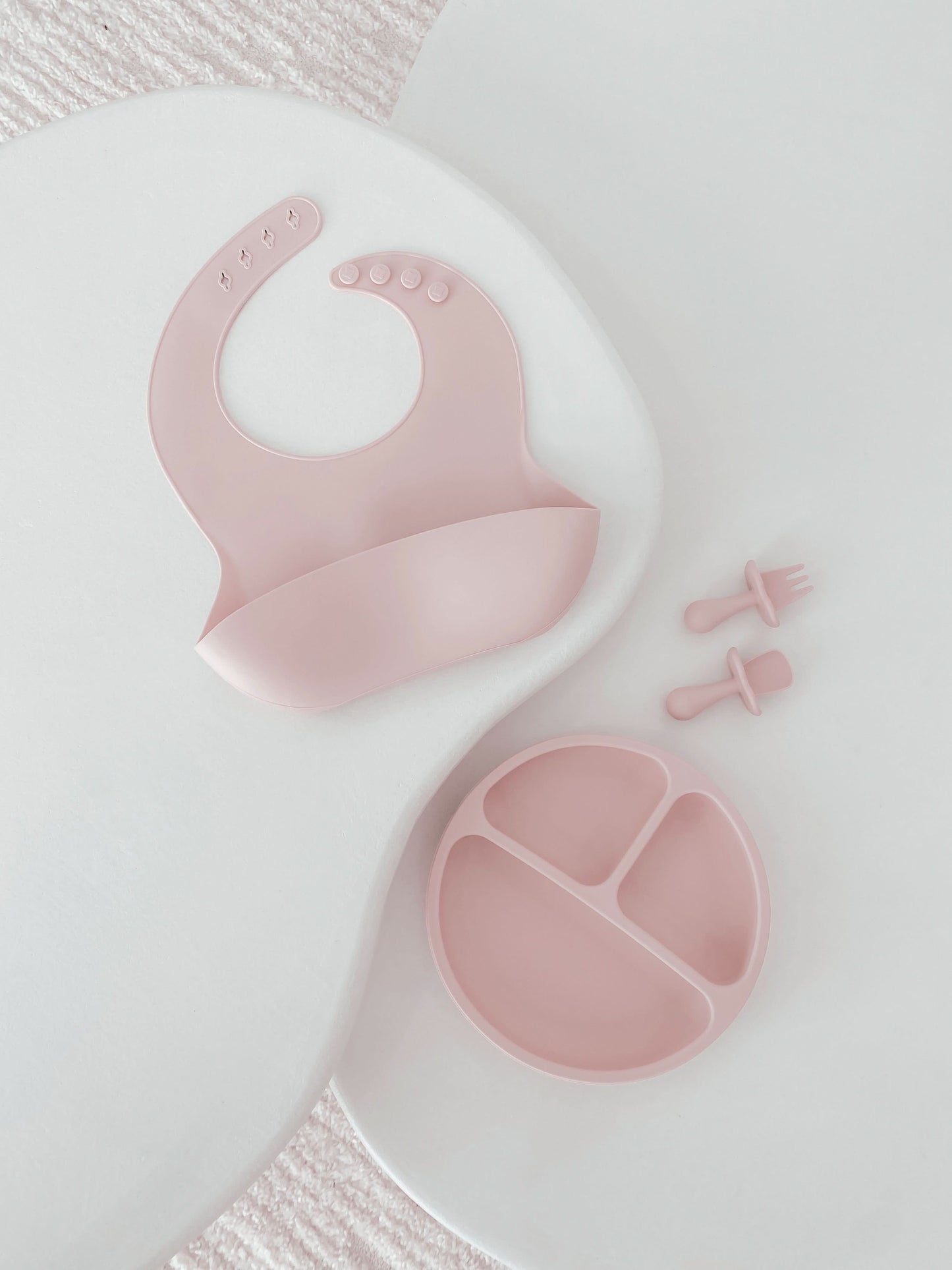 4 Piece set - Bib, Plate and Baby Led Weaning Spoon and Fork