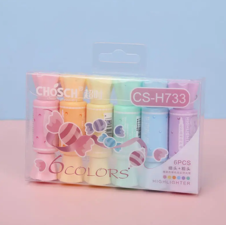 Candy Shape Highlighter with Double Head (6 colours per set)