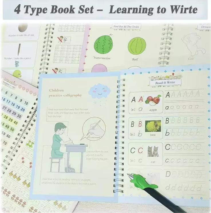 Tracing Book for Children - Enhanced Repeated Practice with Magic Faded Ink (Set of 4 books)