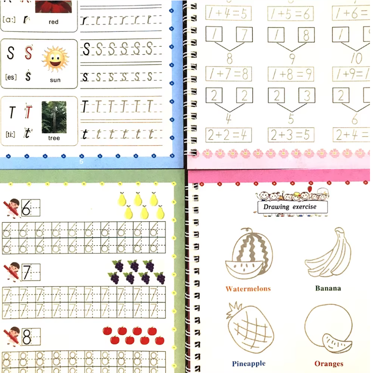 Tracing Book for Children - Enhanced Repeated Practice with Magic Faded Ink (Set of 4 books)