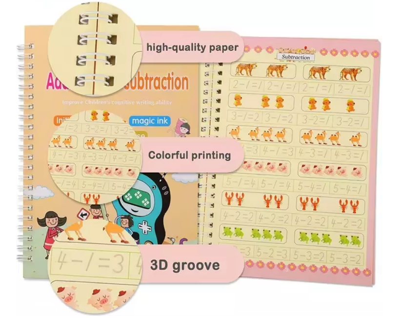 Tracing Book for Children - Enhanced Repeated Practice with Magic Faded Ink (Set of 4 books)