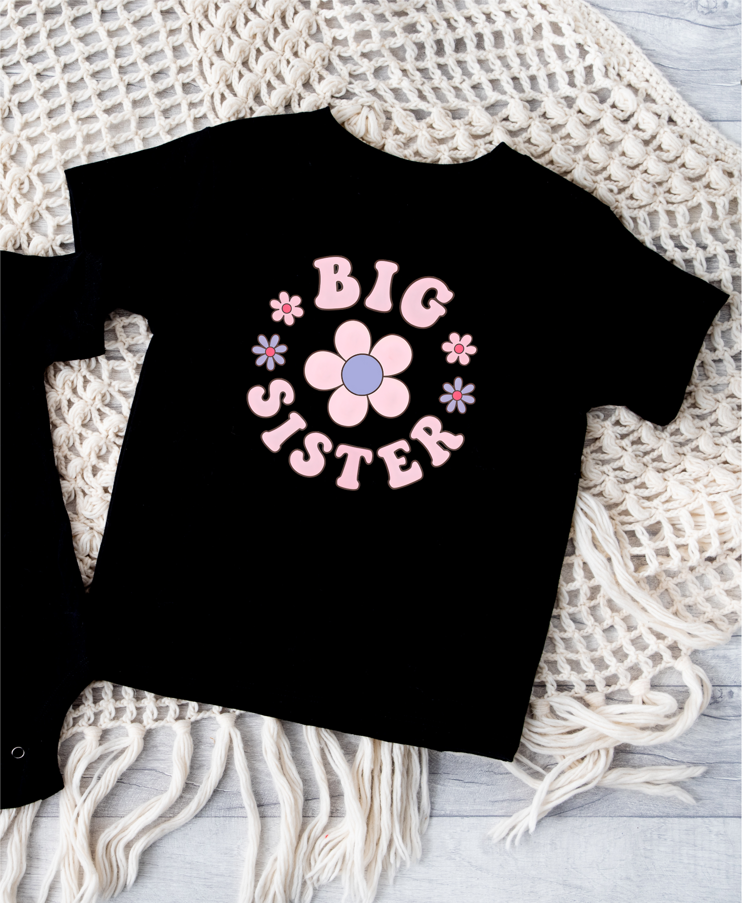 Big Sister Daisy Black Tshirt