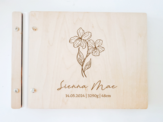 Personalised Wooden Scrapbook - Birth Flower