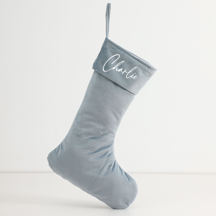 Personalised Velvet Stockings - Light Blue (45cm)