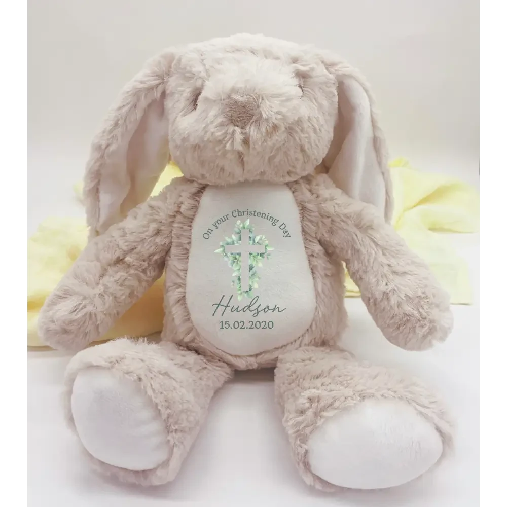 Bunny Plush - Green Foilage Cross Christening - Timber Tinkers