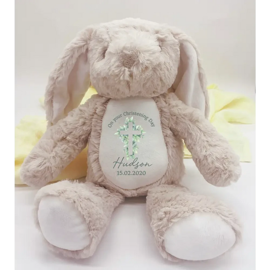 Bunny Plush - Green Foilage Cross Christening - Timber Tinkers