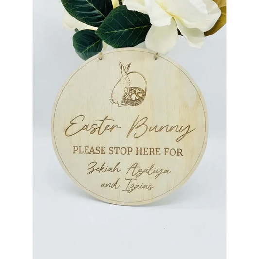 Easter Bunny Please Stop Here Sign - Bunny Basket - Timber Tinkers