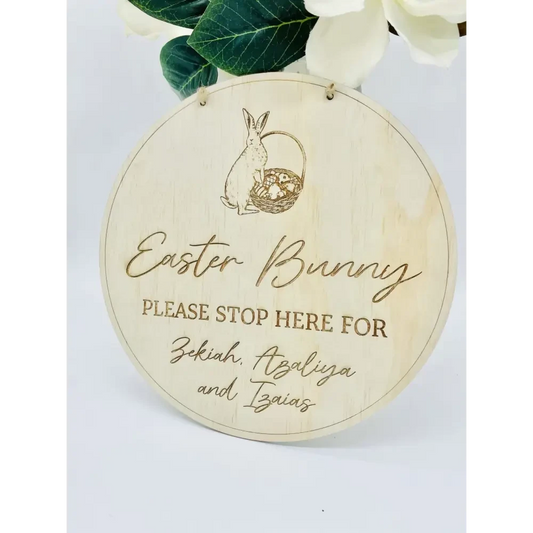 Easter Bunny Please Stop Here Sign - Bunny Basket - Timber Tinkers