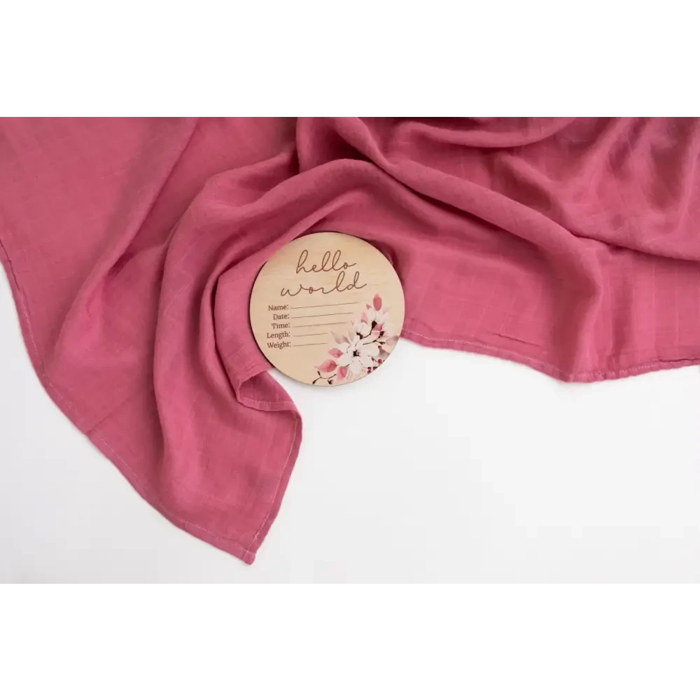 Hello World Floral Wooden Birth Disc - Timber Tinkers