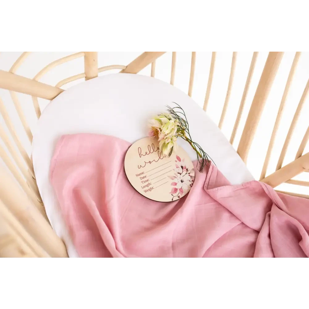 Hello World Floral Wooden Birth Disc - Timber Tinkers
