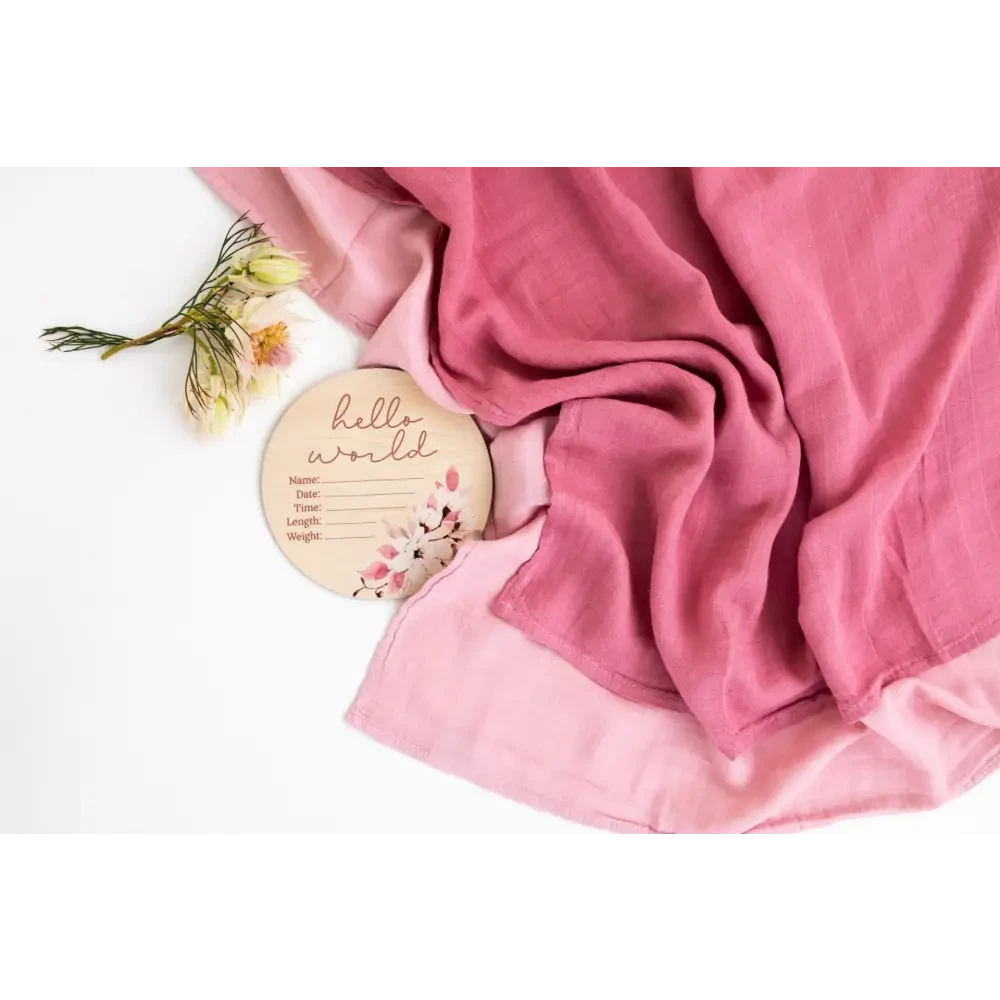 Hello World Floral Wooden Birth Disc - Timber Tinkers