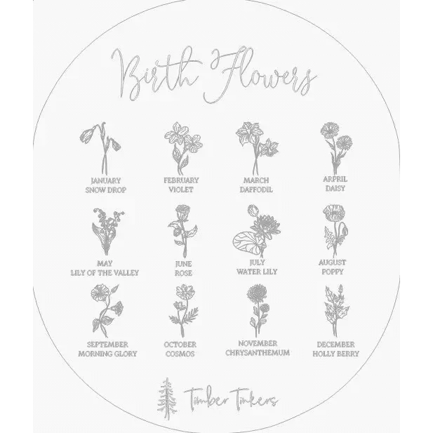 Hello World My Name Is Birth Flower Annoucement Disc - Timber Tinkers