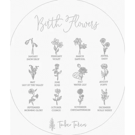 Hello World My Name Is Birth Flower Annoucement Disc - Timber Tinkers