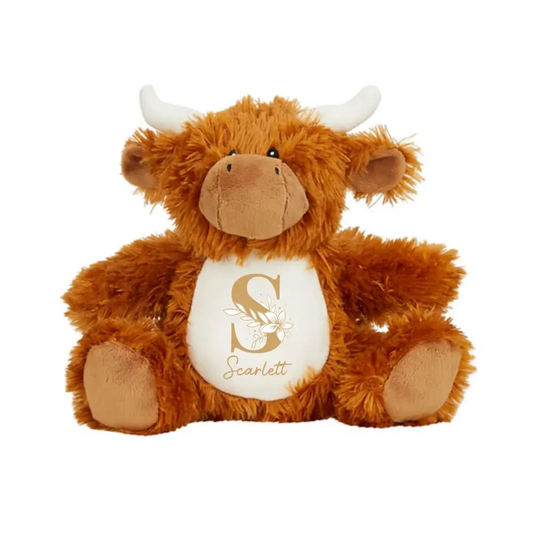 Highland Cow Plush - Floral Letter - Timber Tinkers