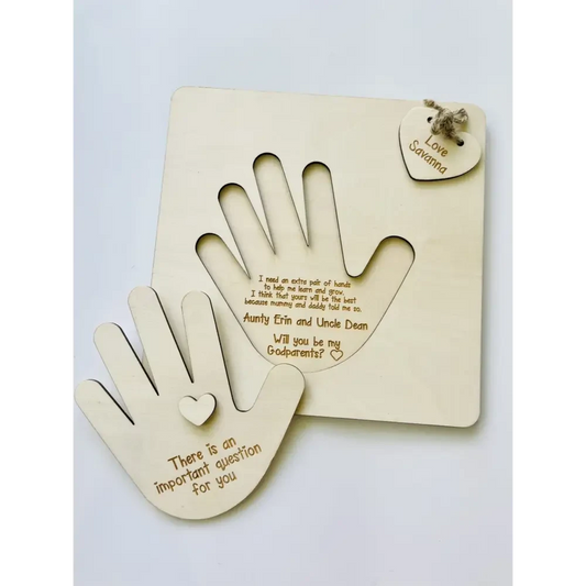 Little Hand Godparent Invitation - Timber Tinkers