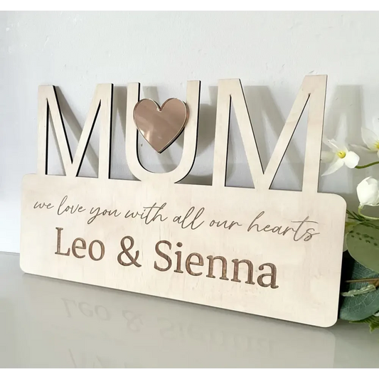 Love Heart MUM Plaque - Timber Tinkers