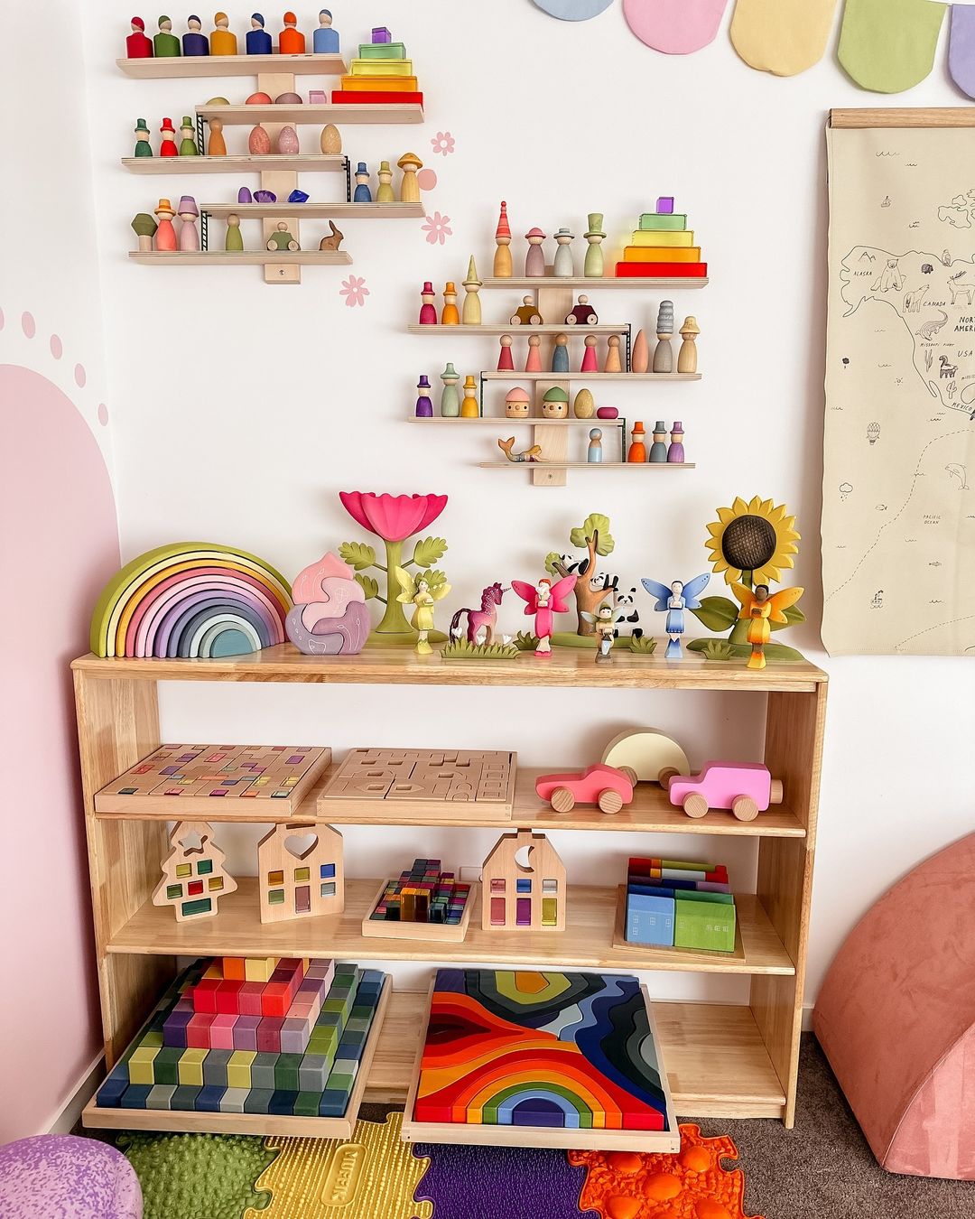 4 Tier Open-ended Toy Shelf -- Varnished Solid HardWood