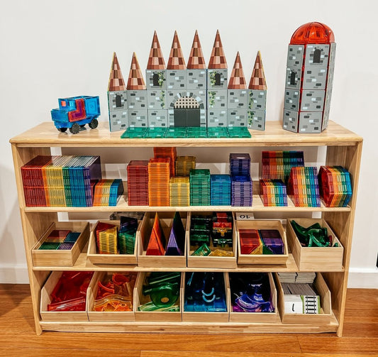 4 Tier Open-ended Toy Shelf -- Varnished Solid HardWood