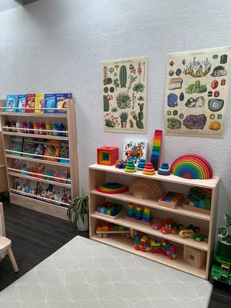 4 Tier Open-ended Toy Shelf -- Varnished Solid HardWood