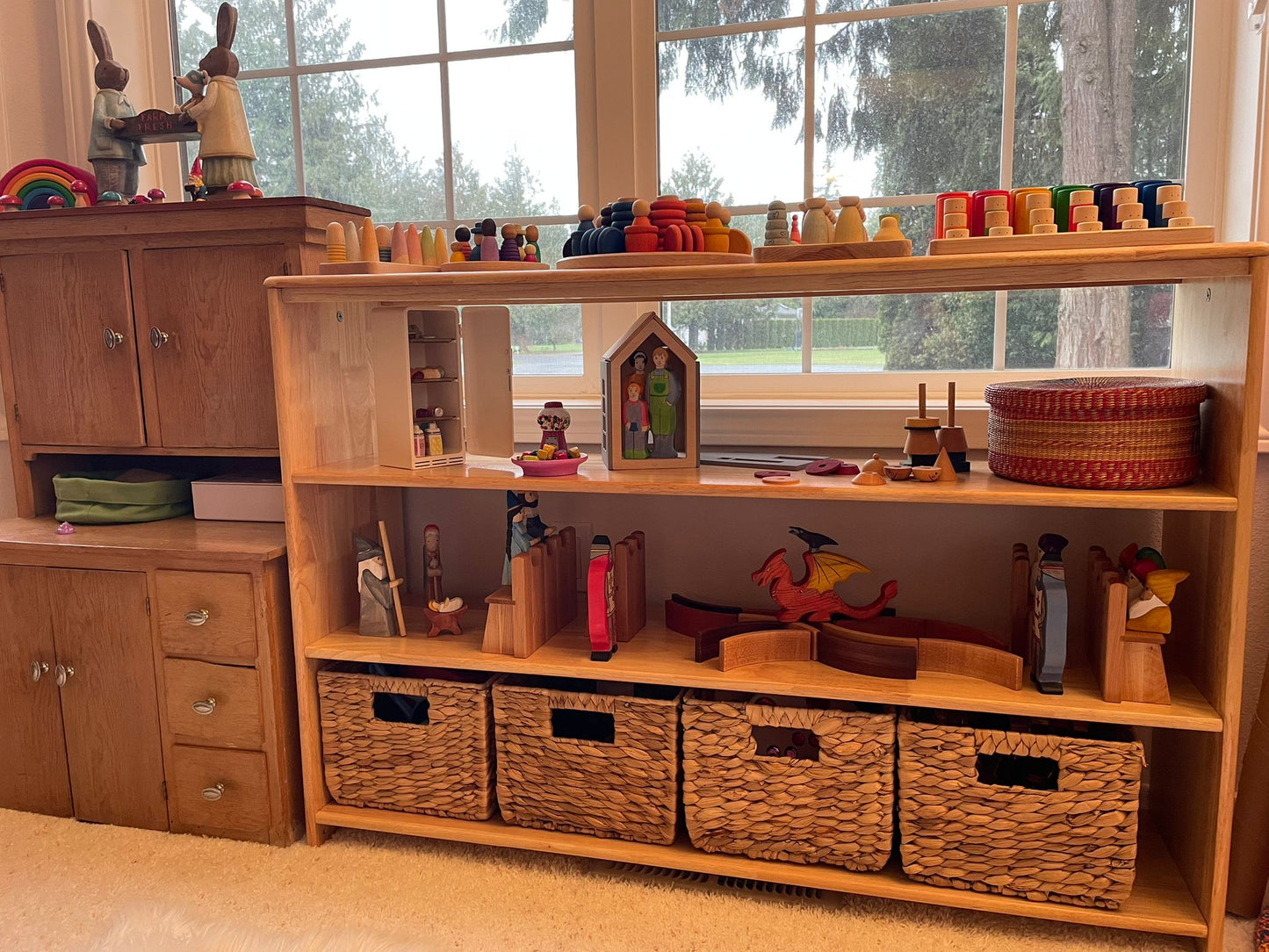 4 Tier Open-ended Toy Shelf -- Varnished Solid HardWood