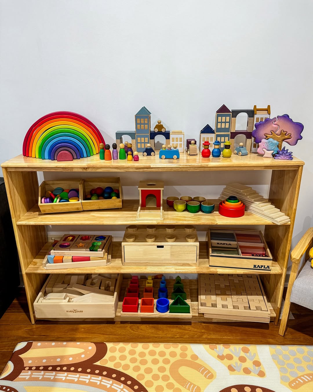 4 Tier Open-ended Toy Shelf -- Varnished Solid HardWood