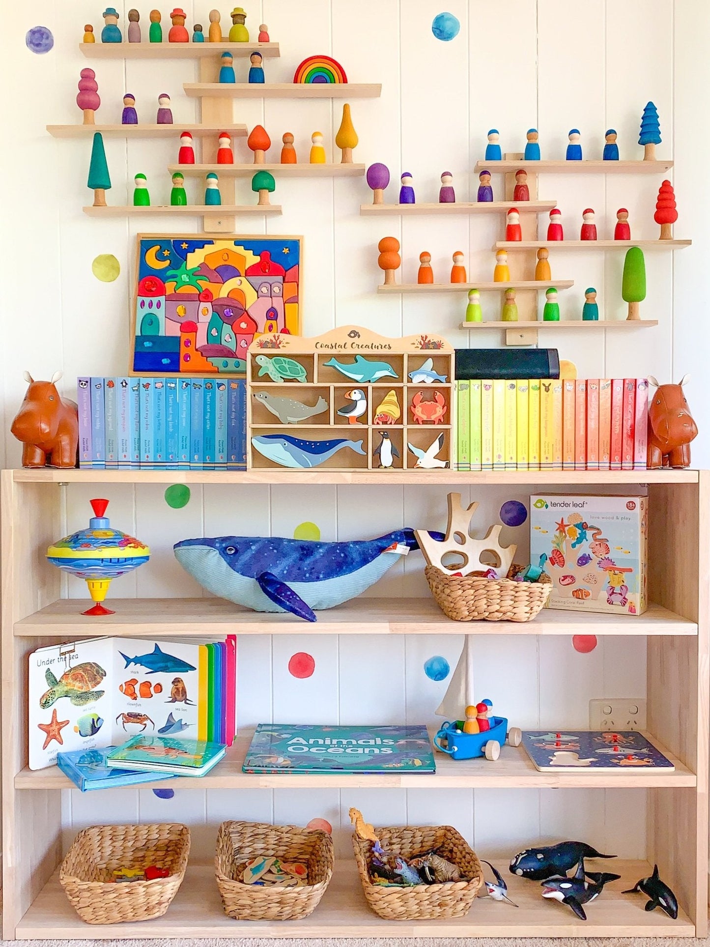 4 Tier Open-ended Toy Shelf -- Varnished Solid HardWood