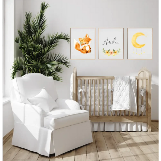 Personalised Baby Fox Wooden Canvas Print Set - Timber Tinkers