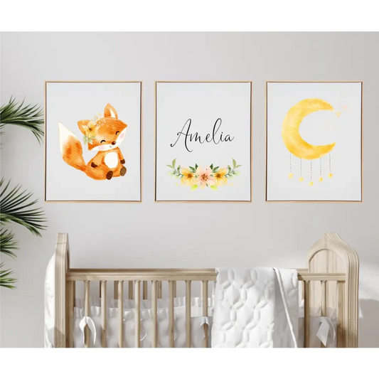 Personalised Baby Fox Wooden Canvas Print Set - Timber Tinkers