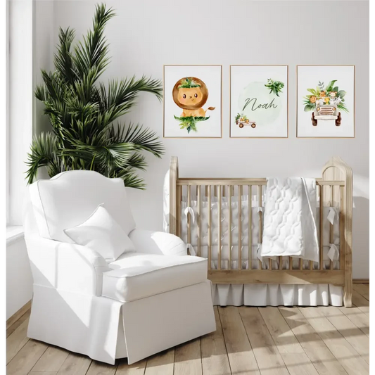 Personalised Baby Jungle Animals Wooden Canvas Print Set - Timber Tinkers