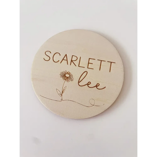 Personalised Baby Name Wood Disc - Daisy - Timber Tinkers