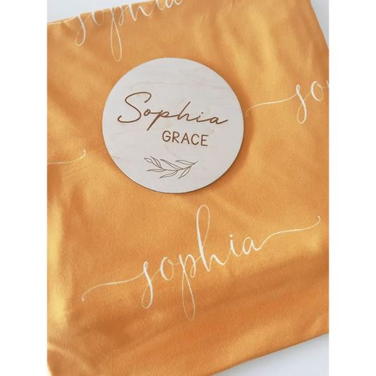 Personalised Baby Name Wood Disc - Leaf - Timber Tinkers