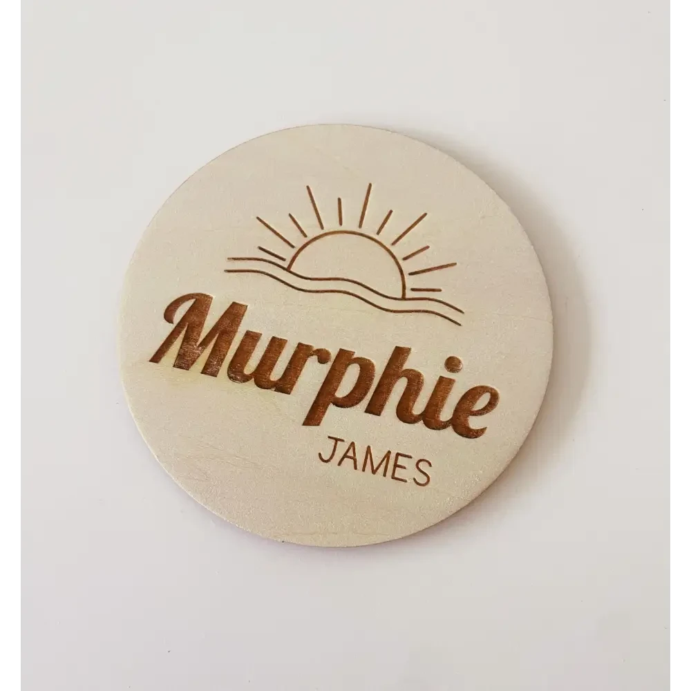 Personalised Baby Name Wood Disc - Sun - Timber Tinkers
