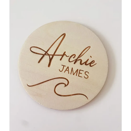 Personalised Baby Name Wood Disc - Wave - Timber Tinkers