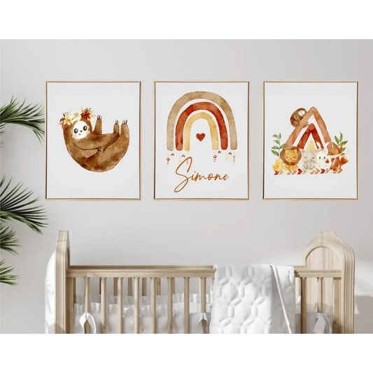 Personalised Boho Animals Wooden Canvas Print Set - Timber Tinkers