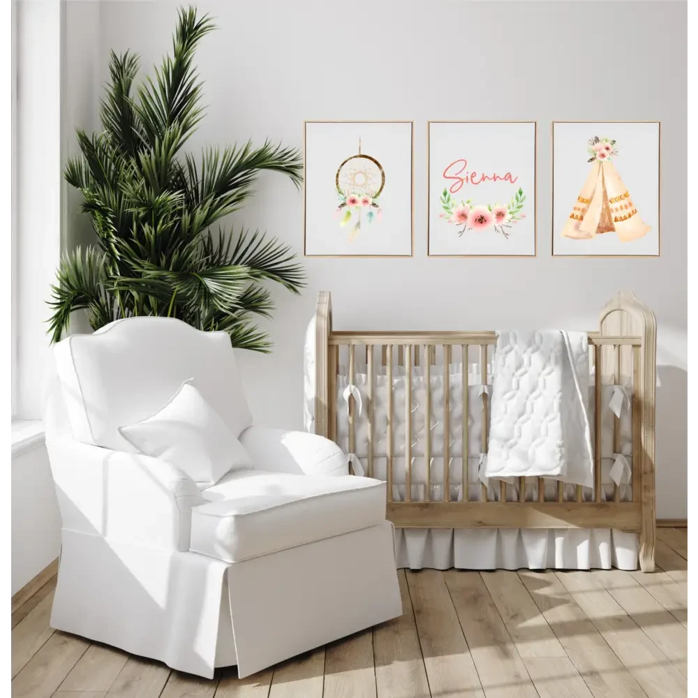 Personalised Boho Tribal Wooden Canvas Print Set - Timber Tinkers